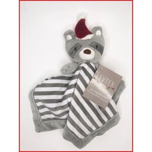 Levtex Baby Raccoon Blanket Gray White Stripe Christmas Security Lovey New